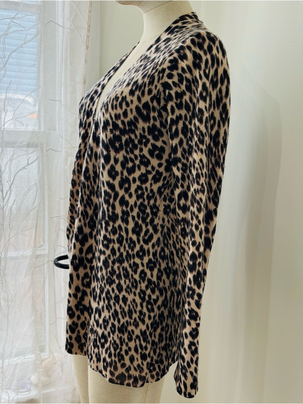Leopard Print Open-Front Women's Cardigan Sweater - Brown/Black - Picture 2 of 6